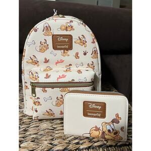NEW Loungefly Disney Baby Pluto Mini Backpack Wallet Set